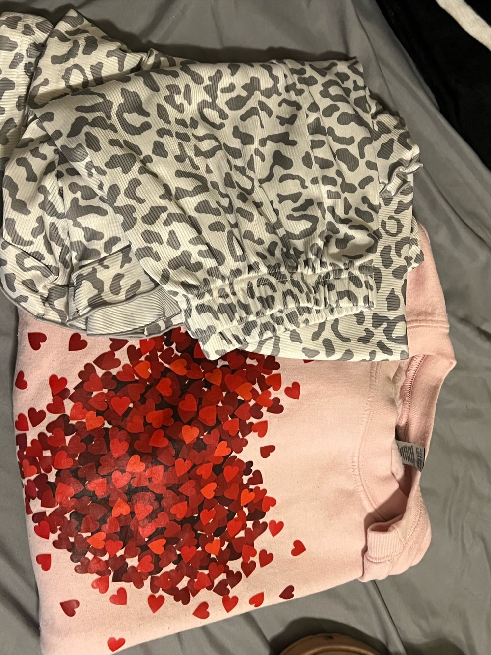 Gildan Light Pink Crewneck Sweatshirt with Red Heart  and short set loungewear